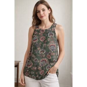 AGB Green Floral Boho Sleeveless Top Women’s Large